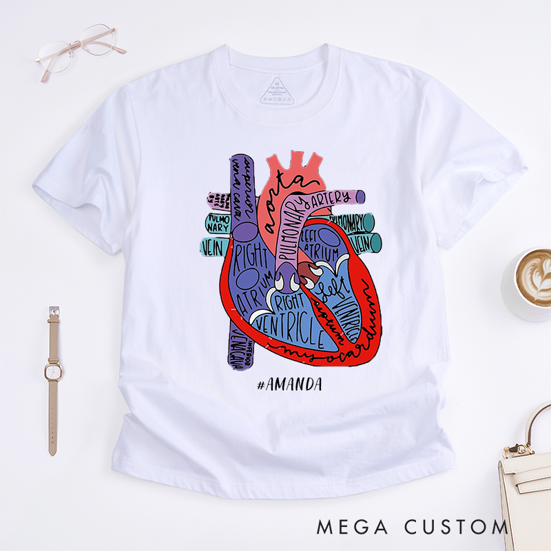 Personalized Nurse T-Shirts Anatomical Heart  Creative Shirt Educational Gift for Nurses