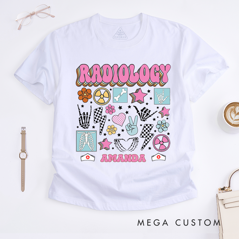 Personalized Nurse T-Shirts Radiology Colorful Retro Fun Shirt Gift for Radiology Nurses