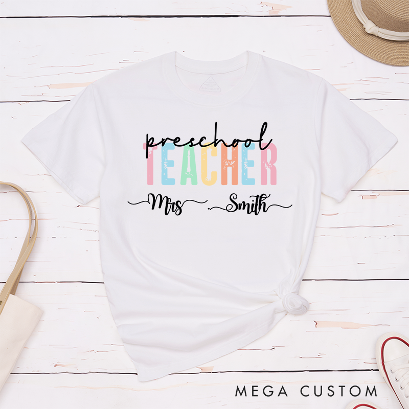 Personalized Teacher T-Shirts Preschool Teacher Pastel Color Design Perfect Gift for Teachers