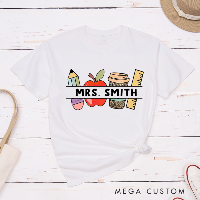 Personalized Teacher T-Shirts Pencil Apple Coffee and Ruler Design Perfect Gift for Teachers