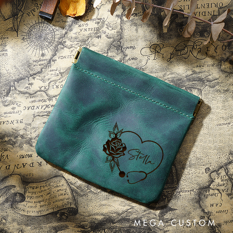 Personalized Leather Wallet for Nurse Custom Engraved Card Holder Pouch Coin Purse Travel Jewelry Pouch Medical Staff Gift