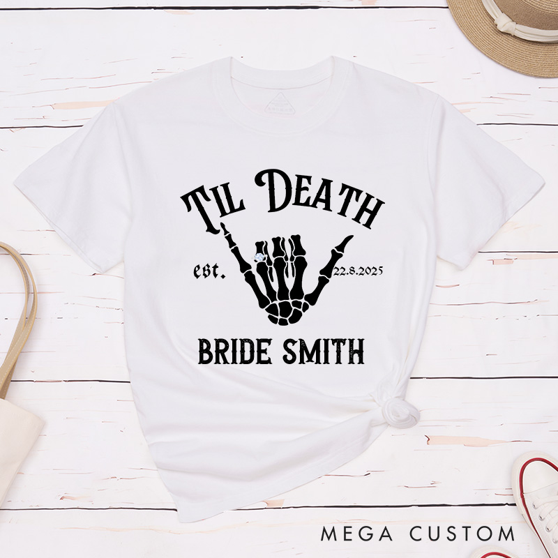 Personalized Bride with Diamond Skull Gesture T-Shirt Bride Wedding Day T-Shirt Mrs. Bride Bachelorette Party Gift