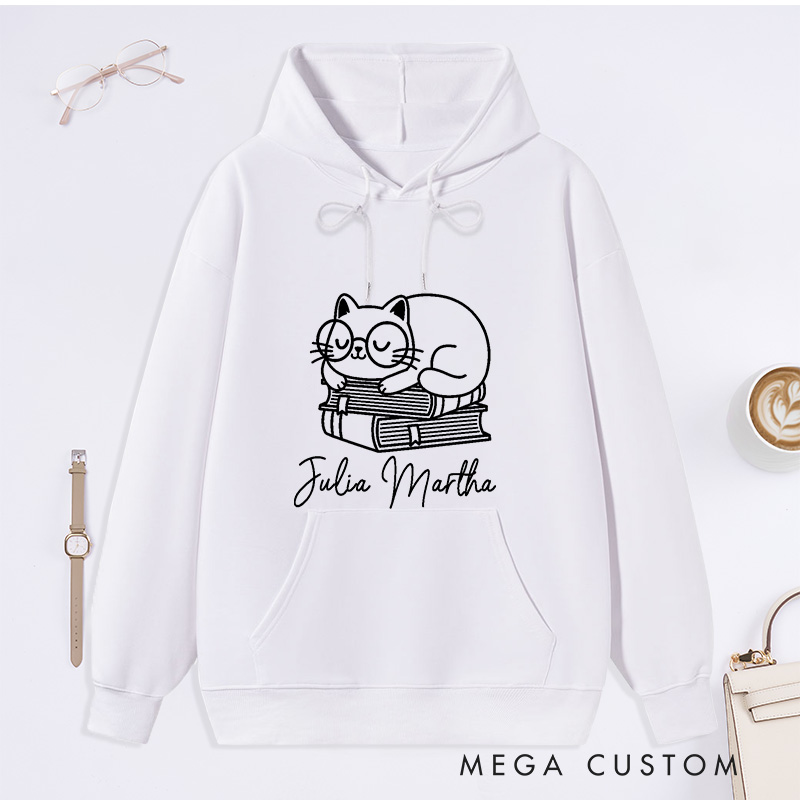 Personalized Books and Cat Classic Hoodies Book Lover Hoodies Funny Cat Hoodies Book Lover Gift