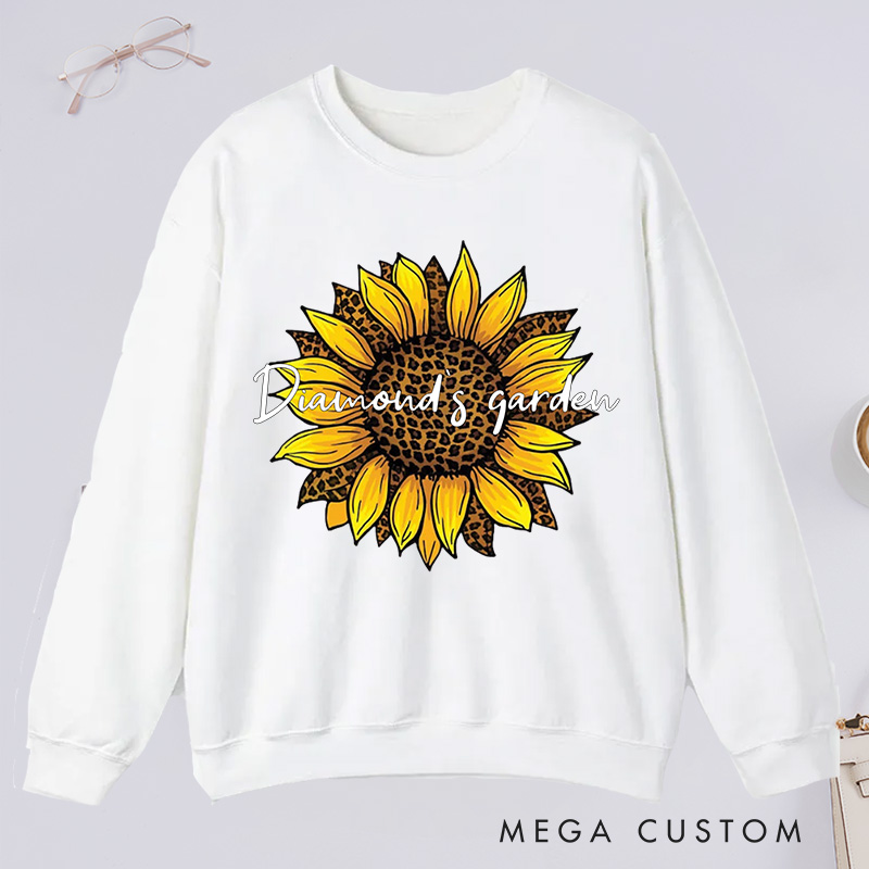 Personalized Leopard Sunflower Classic Sweatshirts Leopard Floral Sweatshirt Gardener Sweatshirt with Name Plant Lover Gift Gardening Gift