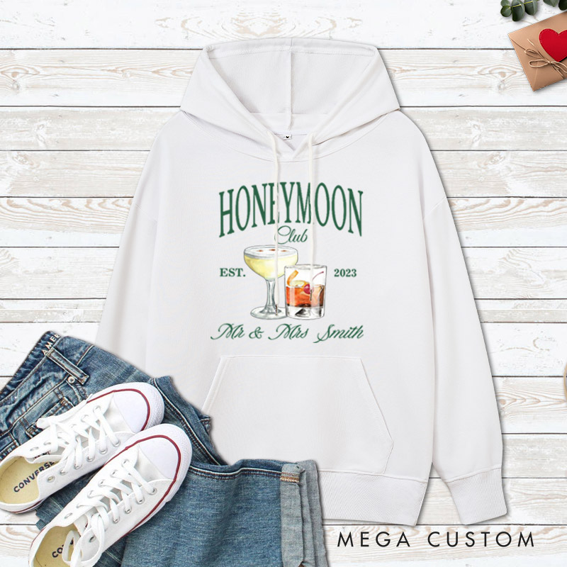Personalized Old-fashioned Honeymoon Club with Cocktails Honeymoon Couple Hoodie