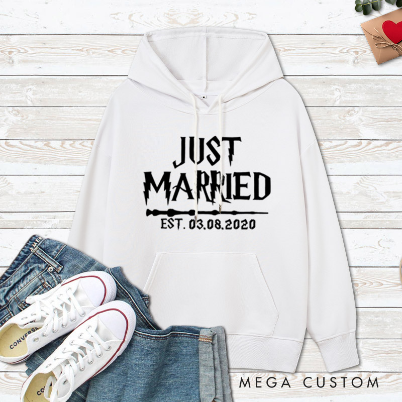 Personalized Just Married with Date Matching Wedding Couple Hoodie