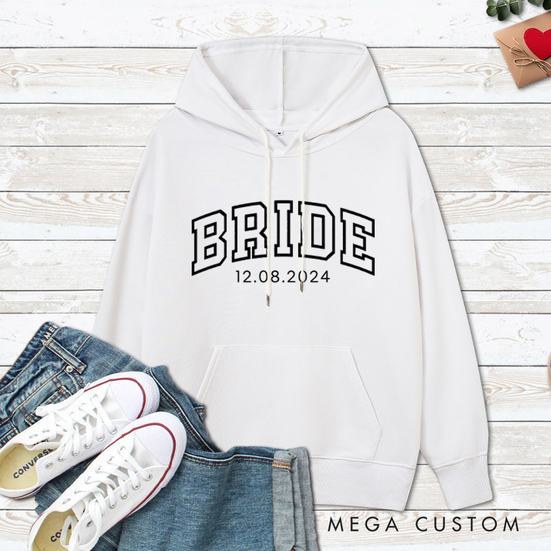 Personalized Varsity-Inspired Bride and Groom with Date Matching Wedding Couple Hoodie