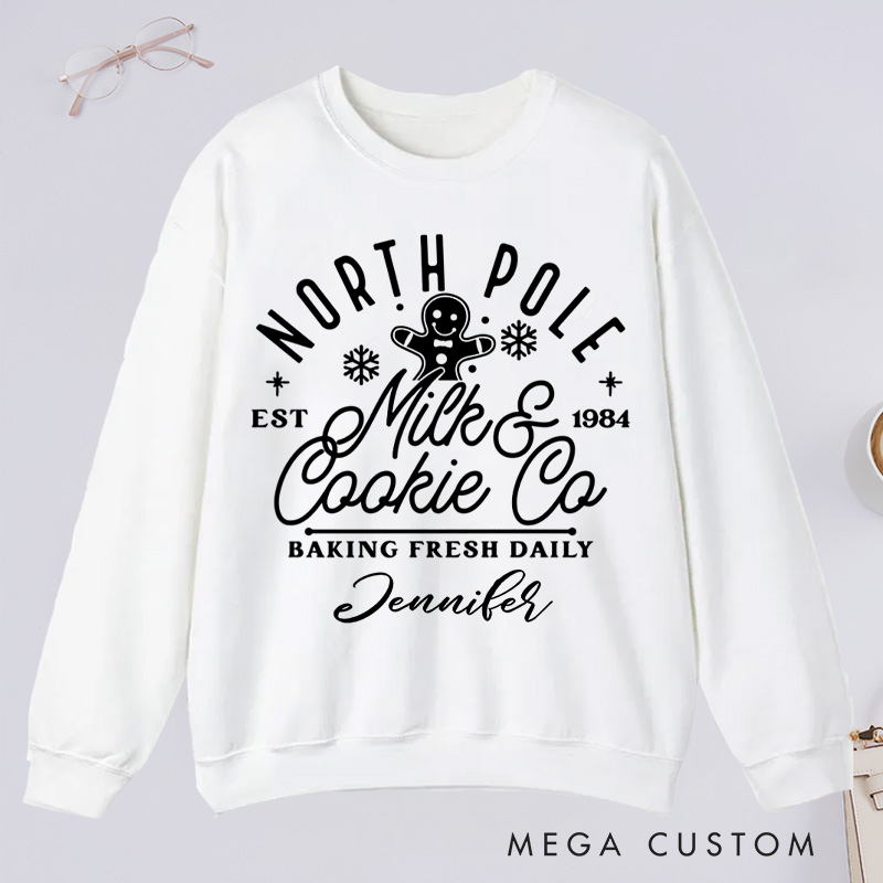 Personalized North Pole Milk and Cookie Co Classic Sweatshirts Christmas Baking Christmas Cookie Sweatshirts Gingerbread Christmas Gift