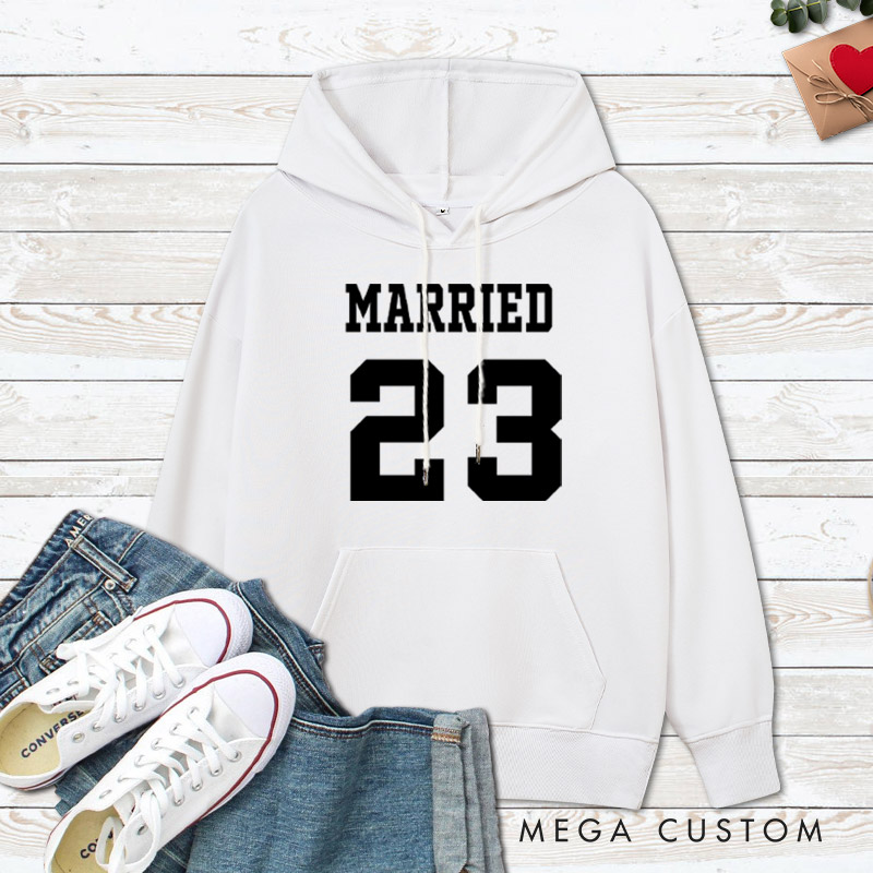 Personalized Bold Sports-Inspired Just Married Matching Wedding Couple Hoodie