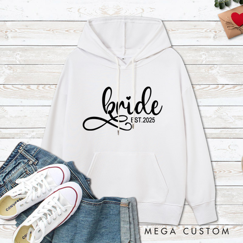 Personalized Elegant Bride and Groom with Year Matching Wedding Couple Hoodie