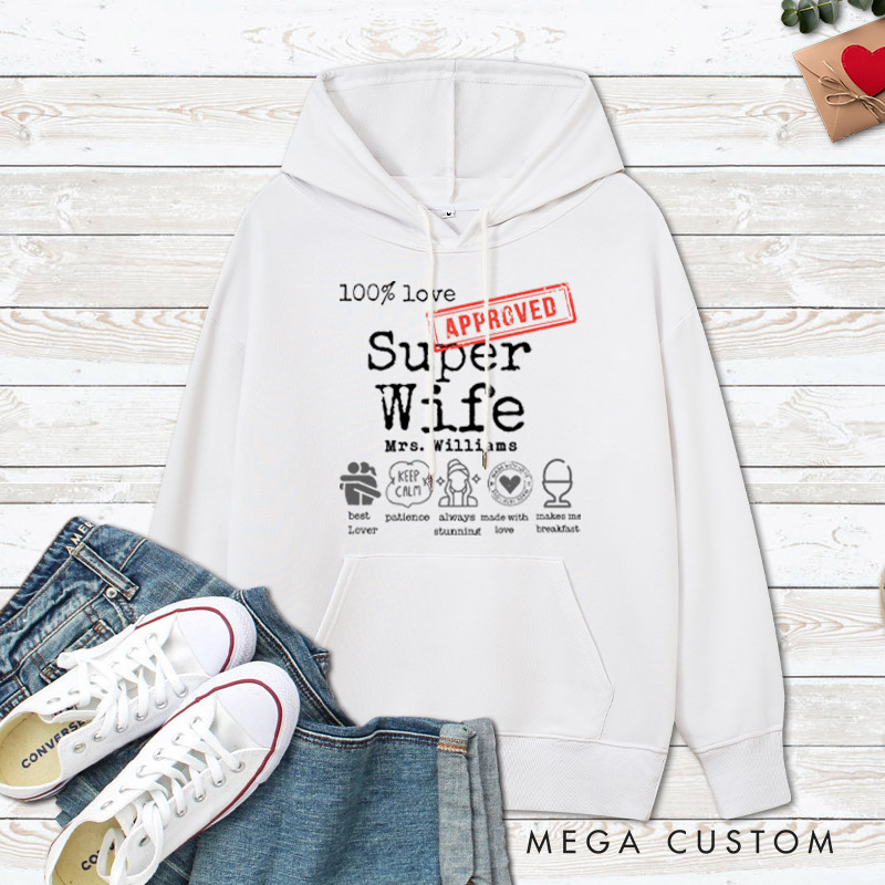 Personalized Fun Approved Super Wife and Super Husband Matching Wedding Couple Hoodie
