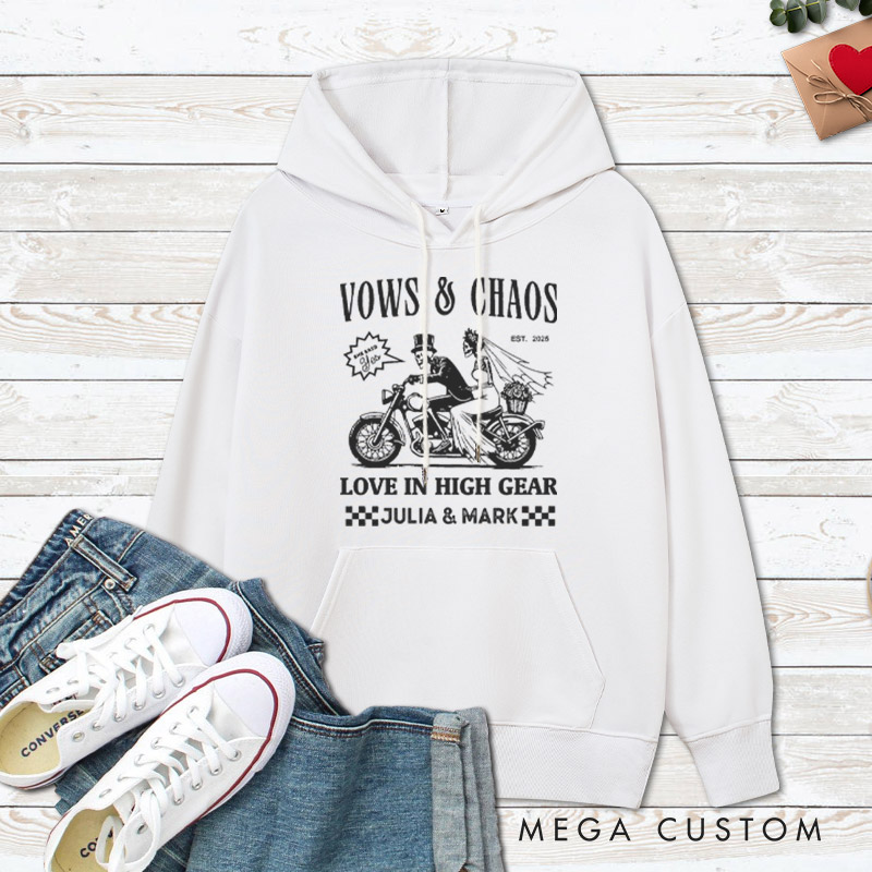 Personalized Vows & Chaos Motorcycle-Themed Love In High Gear Wedding Couple Hoodie