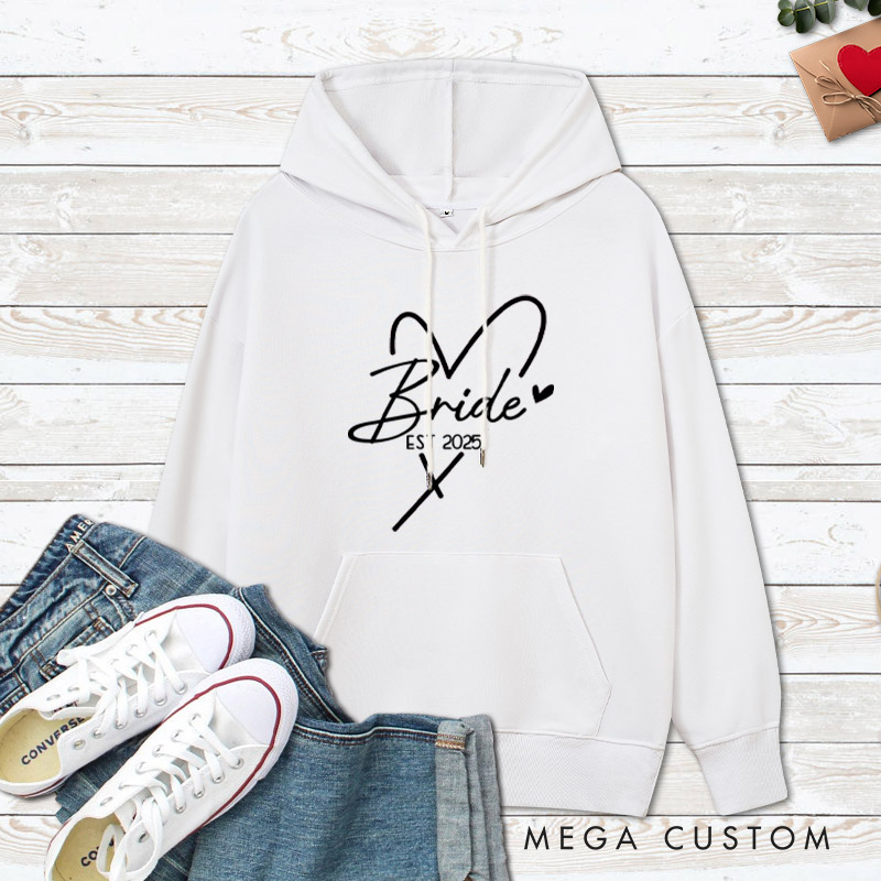Personalized Bride and Groom with Heart Wedding Couple Hoodie