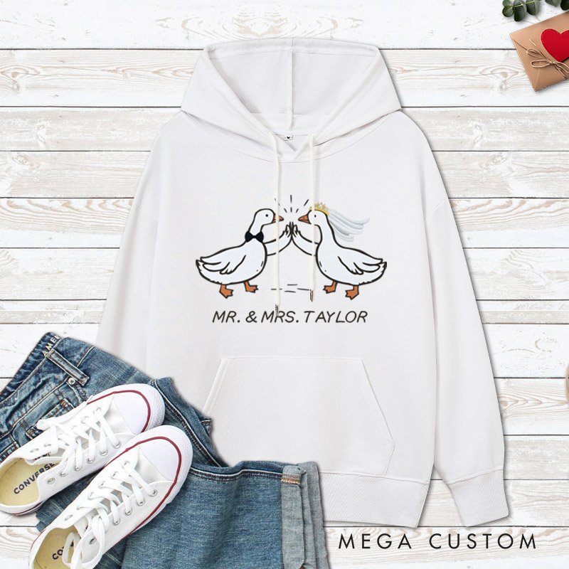 Personalized Mr and Mrs Silly Goose Bride and Groom Wedding Couple Hoodie