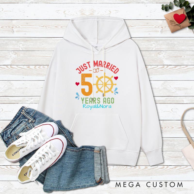Personalized 50th Anniversary Just Married Hoodies Cruise 50 Years Anniversary Gift Hoodie Couple Anniversary Outfit for Husband Wife