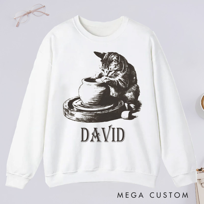 Personalized Cat Pottery Classic Sweatshirts Pottery Lover Sweatshirts Funny Cat Woman Sweatshirts Weird Animals Sweatshirts Vintage 90s Tattoo Graphic Vintage 90s Tattoo Graphic Sweatshirts