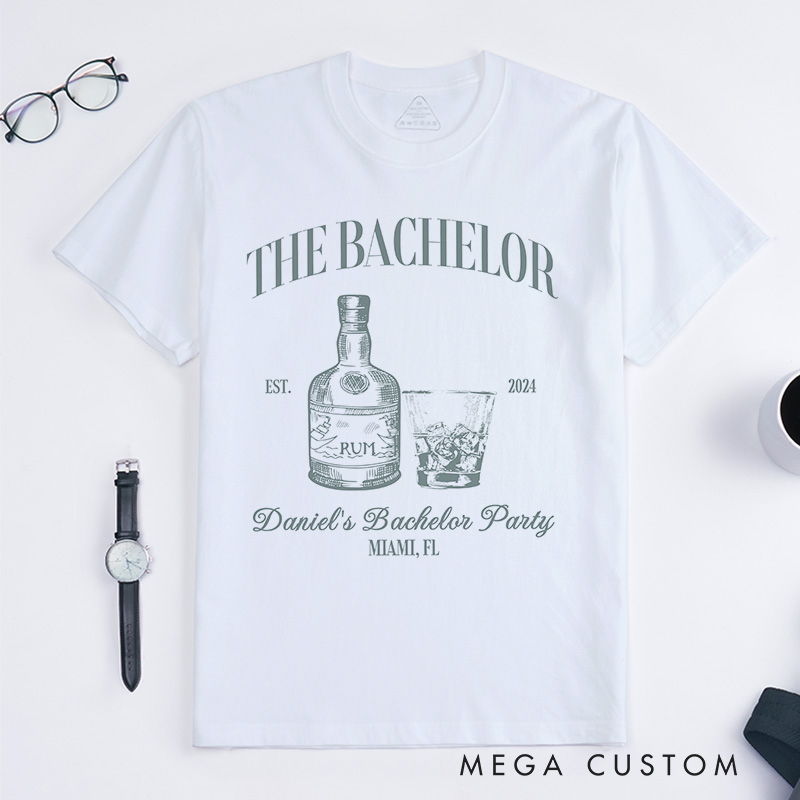 Personalized Groomsman Bachelor T-Shirt Rum-Themed Bachelor Party Groom Wedding Party Shirt Best Man Gift Shirt for Men