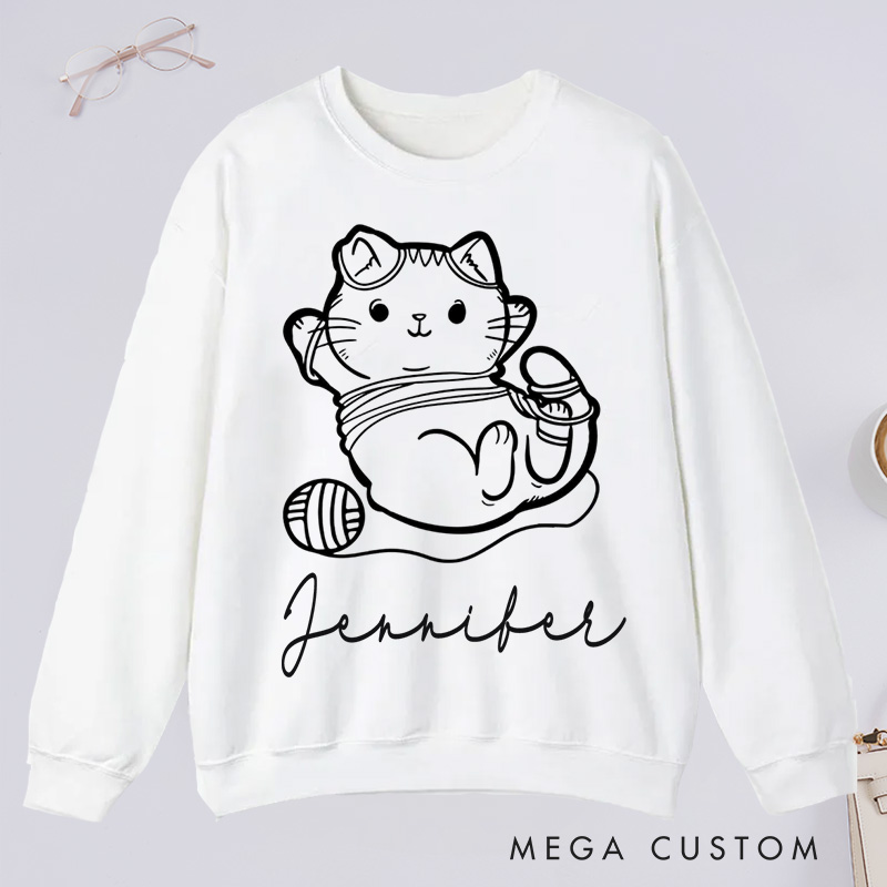 Personalized Cat And Yarn Knit Classic Sweatshirts Knitting Gift Knitter Gift Love To Knit Love Knitting Knit Lover