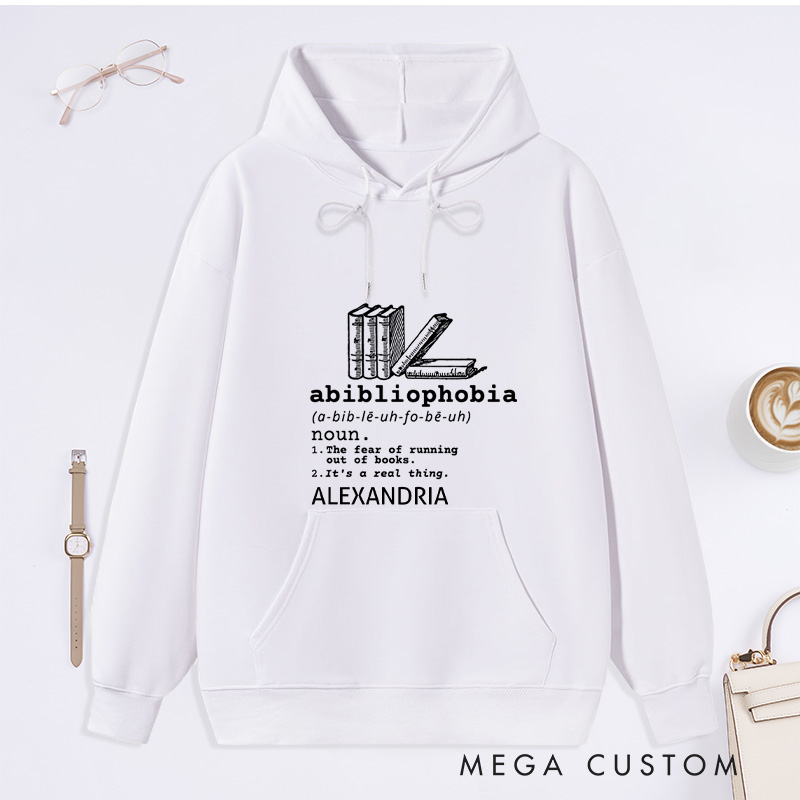 Personalized Abibliophobia Classic Hoodies Book Lover Hoodies Reading Hoodies with Name Librarian Gift Book Lover Gift For Reader