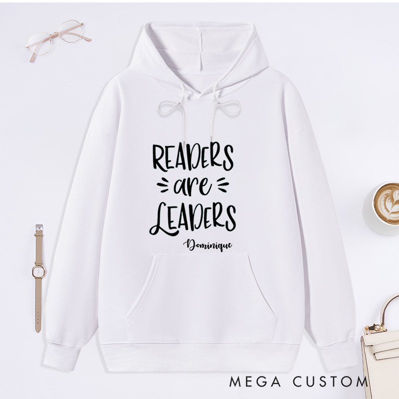 Personalized Readers are Leaders Classic Hoodies Custom Bookish Hoodies with Name Librarian Gift Book Lover Gift for Reader