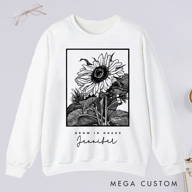 Personalized Grow In Grace Sunflower Classic Sweatshirts Gifts for Gardening Enthusiasts