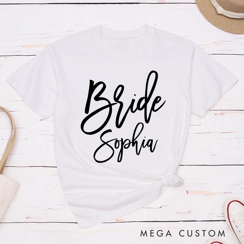 Personalized Bride Matching T-Shirt Bridesmaid T-Shirt with Name Maid of Honor T-Shirt Bachelorette Party Gift