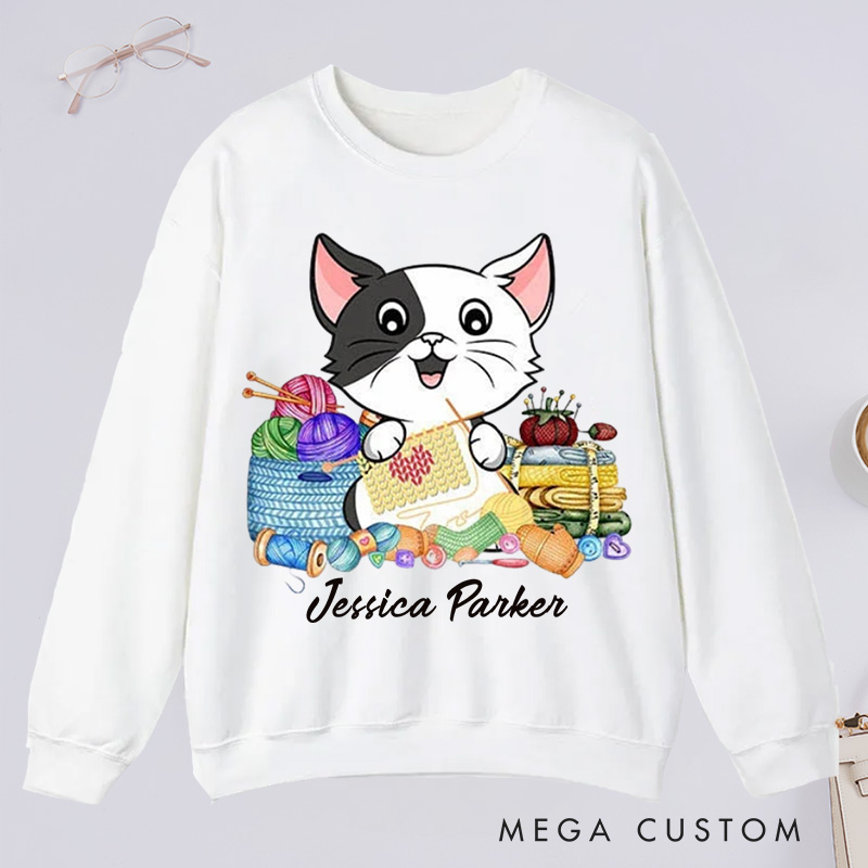 Personalized I Love Knitting And Cat Classic Sweatshirts Knit Gift Knitting Gift Knitter Gift Love To Knit Love Knitting Knit Lover