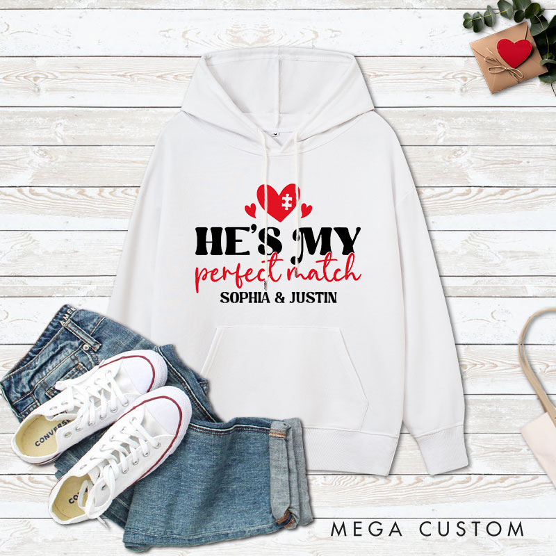 Personalized Couple She’s My Perfect Match Valentine's Day Hoodie Couple He’s My Perfect Match Sweatshirt for Boyfriend Girlfriend Husband Wife