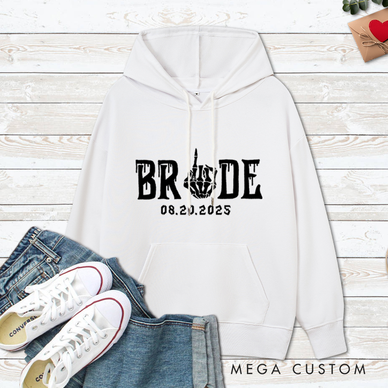 Personalized Funny Gesture Skeleton Bride and Groom Matching Wedding Couple Hoodie