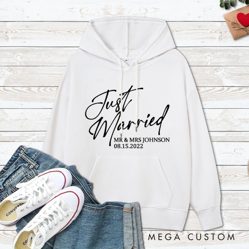 Personalized Modern Just Married Newlyweds Wedding Couple Hoodie