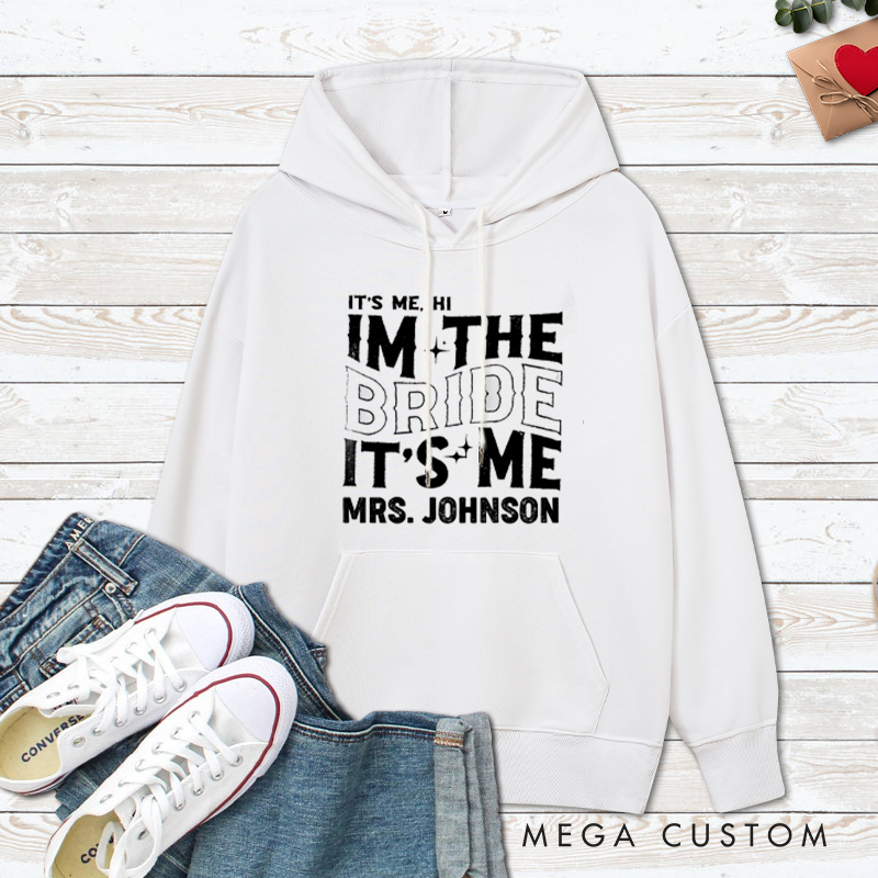 Personalized Modern Vintage It's Me Bride and Groom Matching Wedding Couple Hoodie