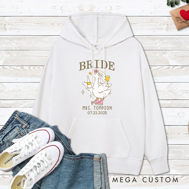 Personalized Lively Bride and Groom Silly Goose with Champagne Matching Wedding Couple Hoodie