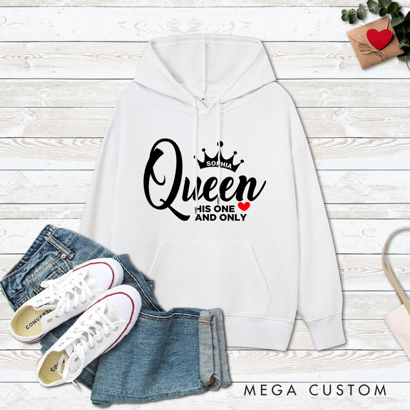 Personalized Couple Her One and Only King Valentine's Day Hoodie Couple His One and Only Queen Sweatshirt for Boyfriend Girlfriend Husband Wife
