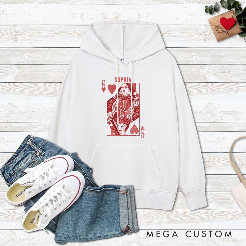 Personalized Couple King of Spades and Queen of Hearts Valentine's Day Hoodie Couple Sweatshirt for Boyfriend Girlfriend Husband Wife