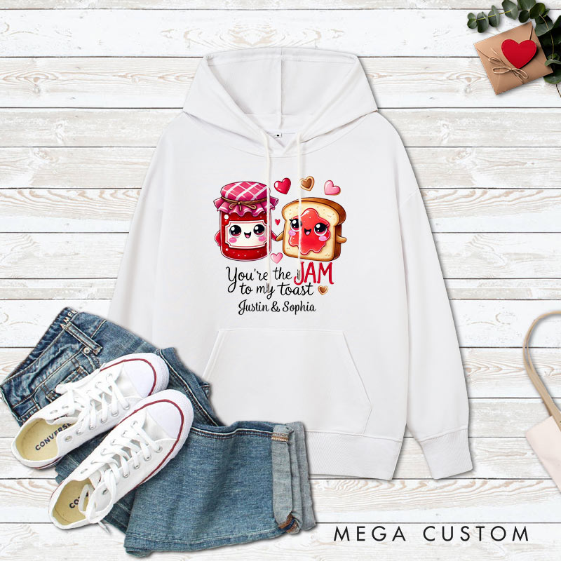 Personalized Couple You're the Jam to My Toast Valentine's Day Hoodie with Name Couple Sweatshirt for Boyfriend Girlfriend Husband Wife