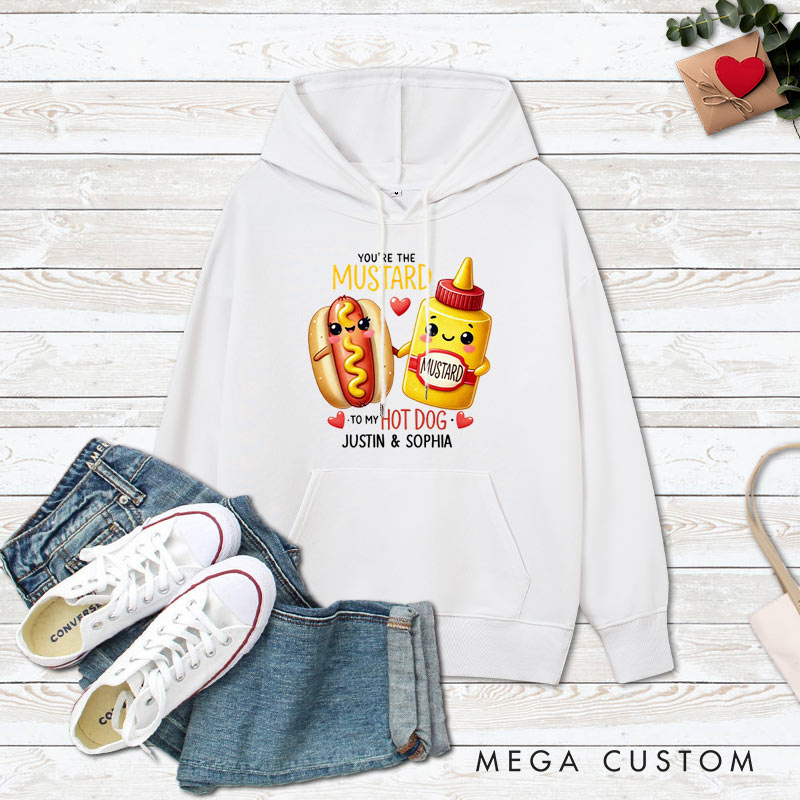 Personalized Couple You’re the Mustard to My Hot Dog Valentine's Day Hoodie with Name Couple Sweatshirt for Boyfriend Girlfriend Husband Wife