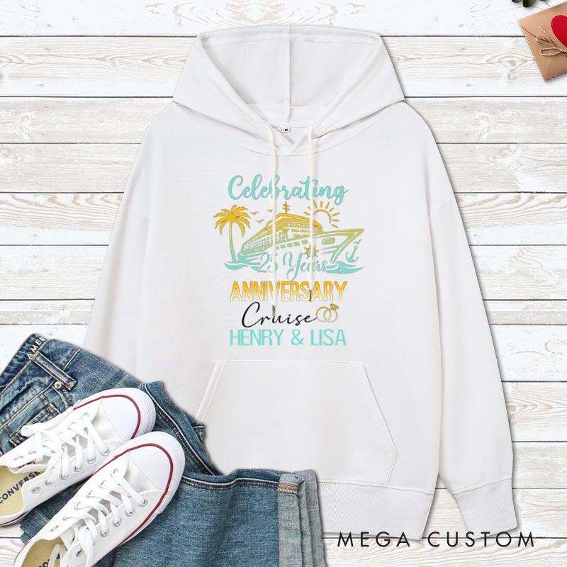 Personalized 25th Anniversary Cruise Hoodie Couple Cruise 25 Years Anniversary Top Wear for Wife Husband Anniversary Outfit