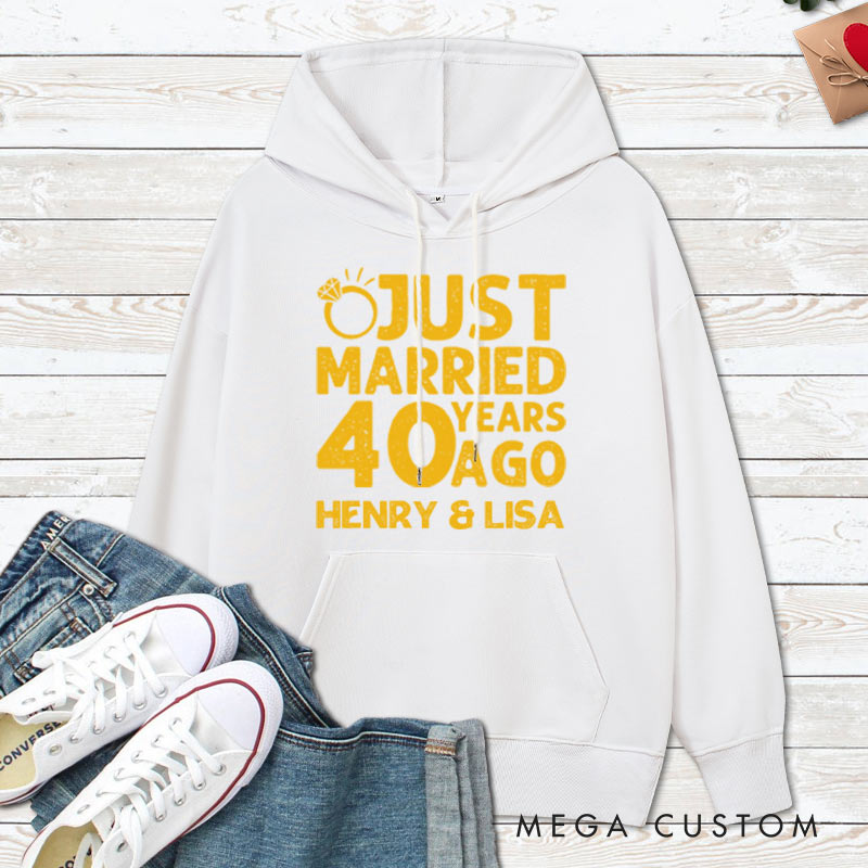 Personalized Just Married 40 Years Ago Hoodie Couple 40th Anniversary Outfit for Her Him Anniversary Hoodie for Wife Husband