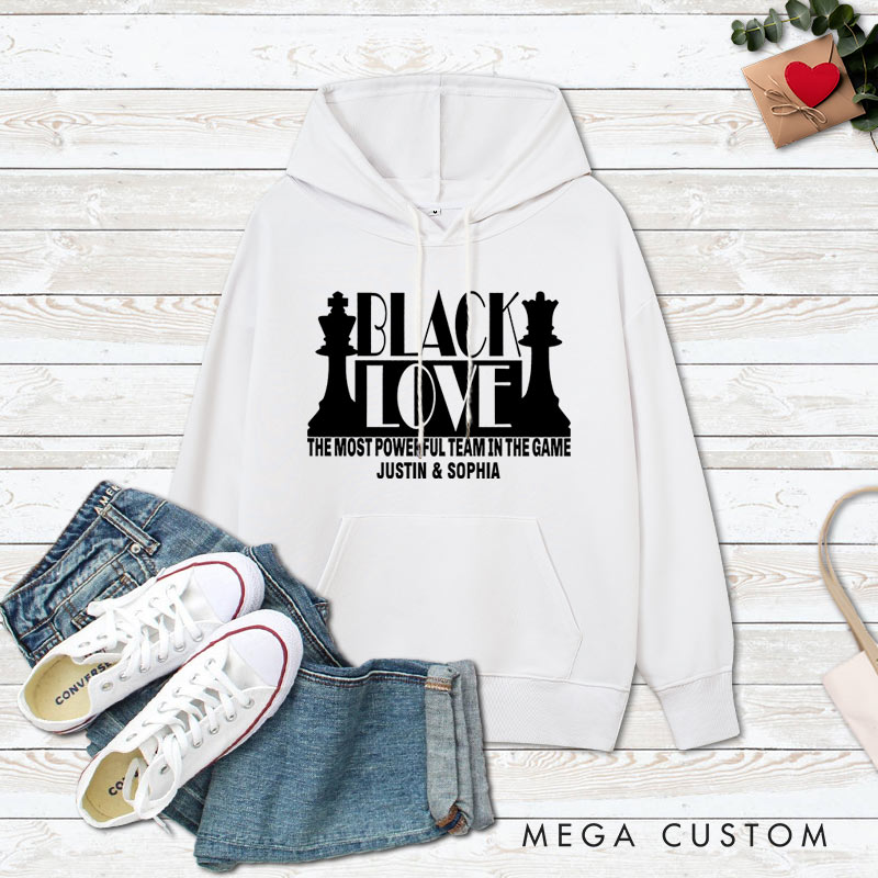 Personalized Couple Black Love The Most Powerful Team in the Game Hoodie Couple Valentine's Day Sweatshirt for Boyfriend Girlfriend Husband Wife