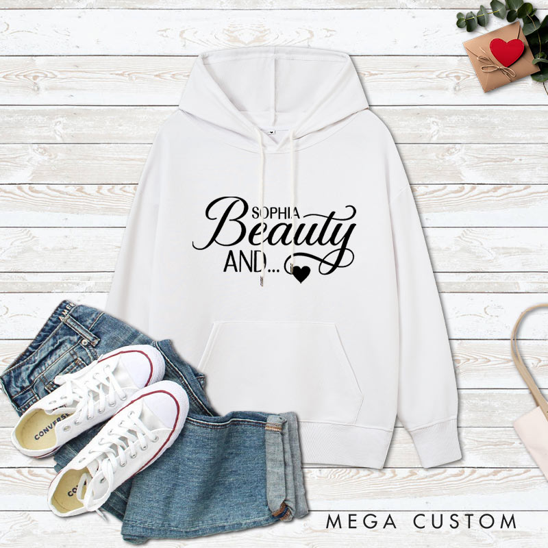 Personalized Couple The Beard and The Beauty Hoodie Couple Valentine's Day Sweatshirt for Boyfriend Girlfriend Husband Wife