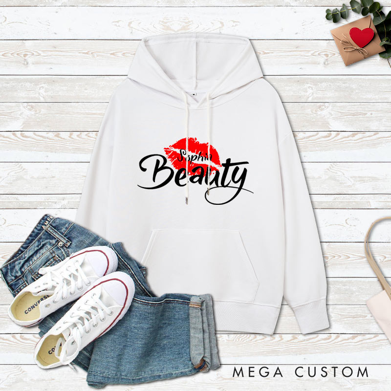 Personalized Couple Beast with Claw and Beauty with Kiss Hoodie Couple Valentine's Day Sweatshirt for Boyfriend Girlfriend Husband Wife