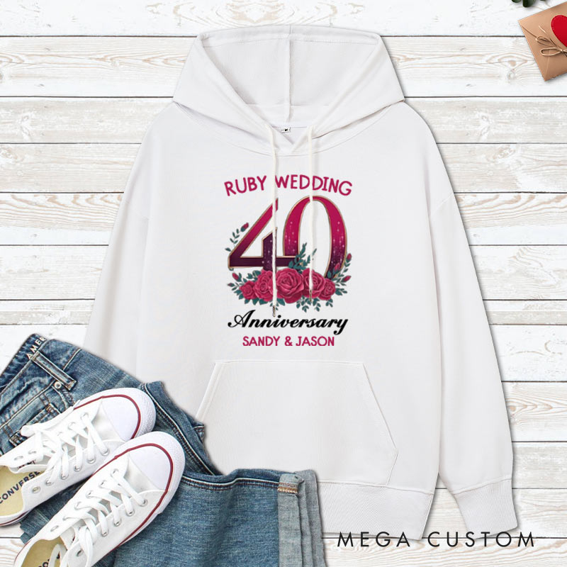 Personalized Ruby Wedding 40th Anniversary Hoodie 40 Years Anniversary Wedding Outfit for Her Him Anniversary Hoodie for Wife Husband
