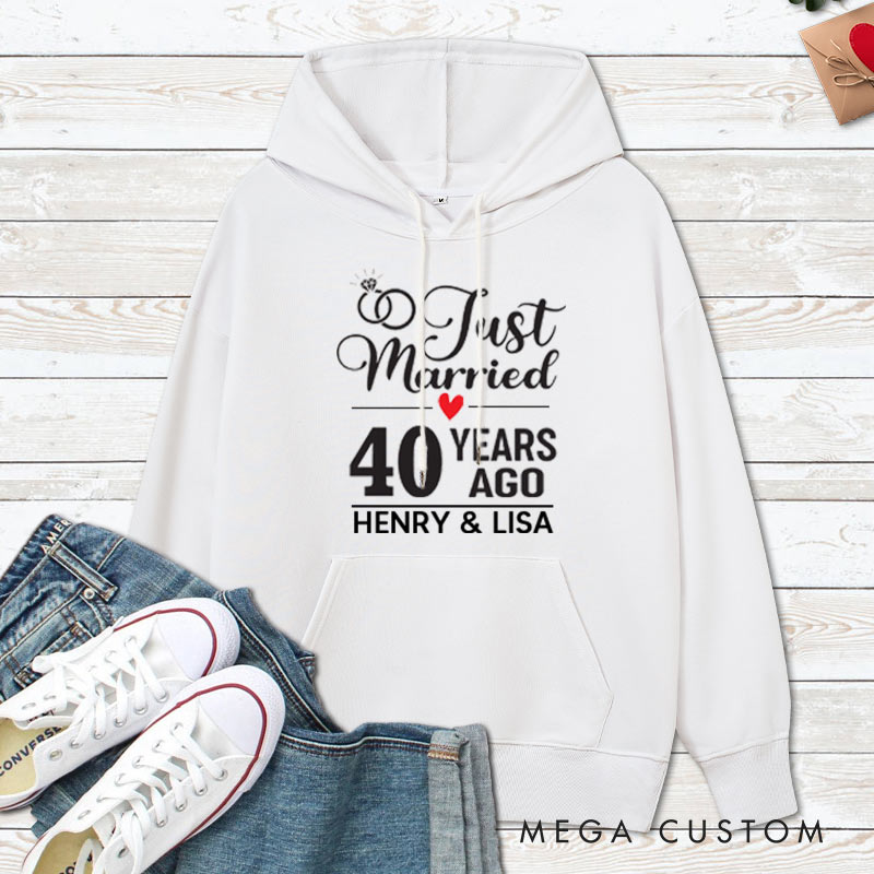 Personalized Just Married 40 Years Ago Anniversary Hoodie 40th Anniversary Wedding Outfit for Couple Anniversary Hoodie for Wife Husband