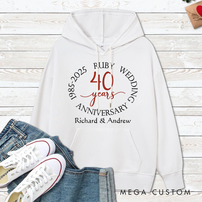 Personalized Ruby Wedding 40th Anniversary Hoodie Couple 40th Anniversary Hoodie for Couple 40 Years Anniversary Outfit for Wife Husband