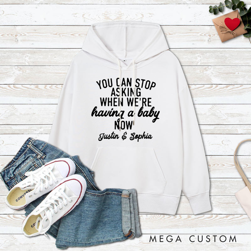 Personalized Couple We're Pregnant But Mostly Her Hoodie with Name Valentine's Day Sweatshirt for Boyfriend Girlfriend Husband Wife