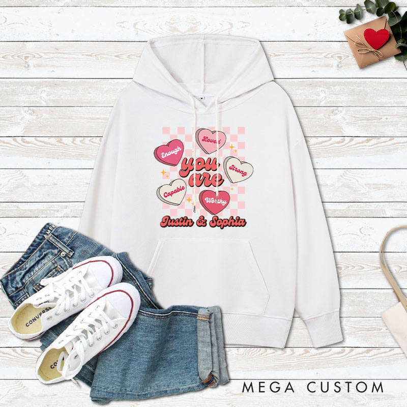 Personalized Couple Checkerboard Sweet Candy Heart Hoodie Couple You Are Mine Valentine's Day Sweatshirt for Boyfriend Girlfriend Husband Wife