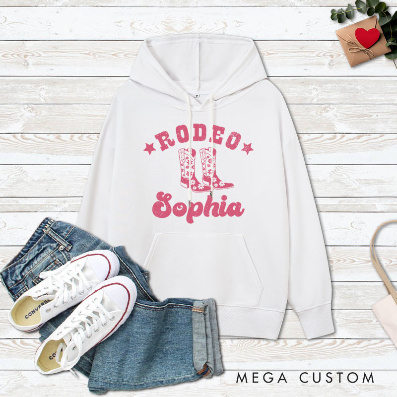 Personalized Couple Rodeo Western Bull and Boots and Hoodie with Name Couple Valentine’s Day Sweatshirt for Boyfriend Girlfriend Husband Wife