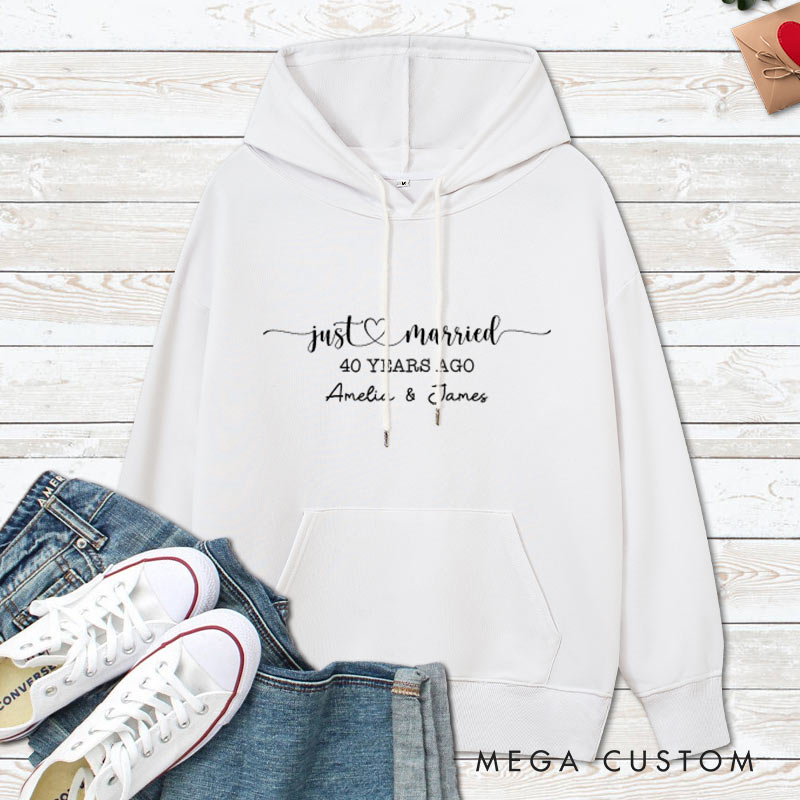 Personalized Just Married 40 Years Ago Anniversary Hoodie Husband Wife Wedding Anniversary Outfit Couple Marriage Hoodie For Her Him