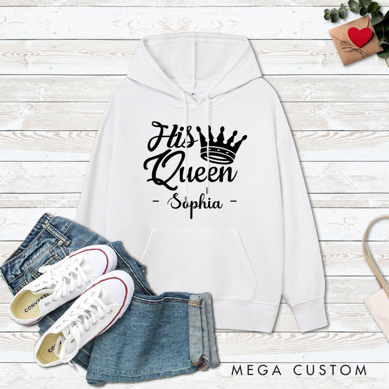 Personalized Couple Her King and His Queen with Crown Hoodie Couple Valentine's Day Sweatshirt for Boyfriend Girlfriend Husband Wife