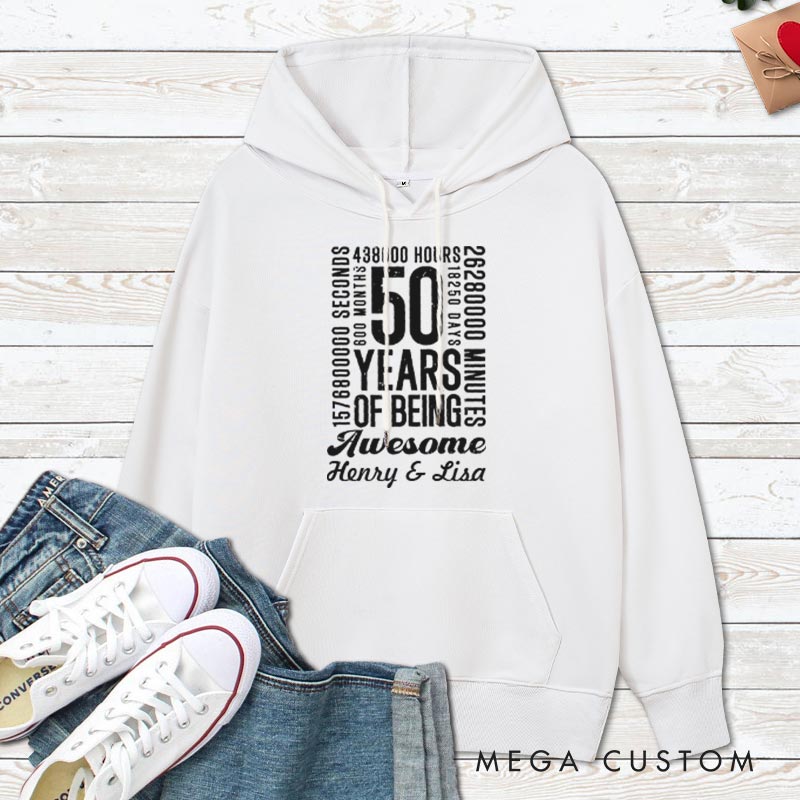 Personalized 50 Years of Being Awesome Anniversary Hoodie Husband Wife 50th Anniversary Outfit Couple Hoodie For Her Him